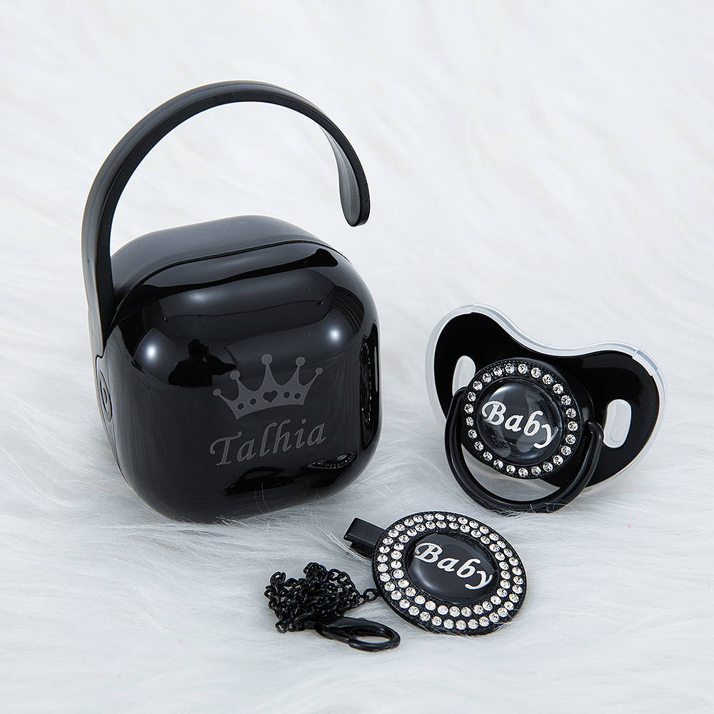 Bling Personalized Full Black Baby Pacifier & Clip (25 OFF) BabyDelta